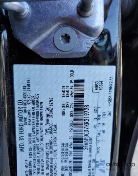 2019 Ford Fusion Sel z USA, uszkodzony, nr VIN 3FA6P0CD7KR219728